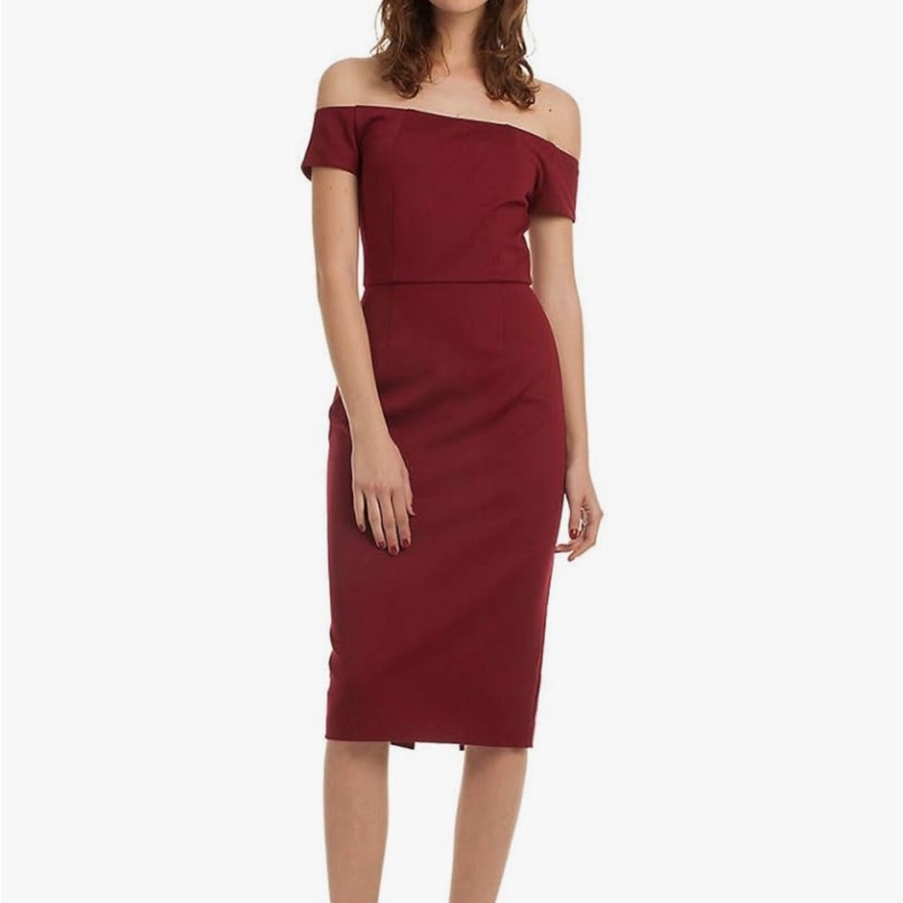 Trina Turk Red Off-Shoulder Bodycon Midi Dress